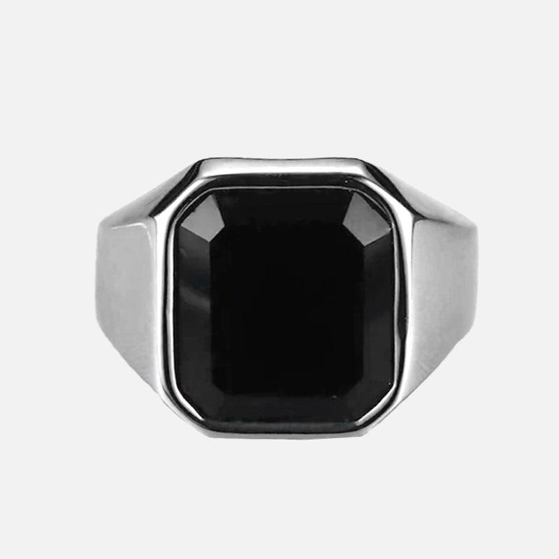 Black Gem Stone Stainless Steel Ring