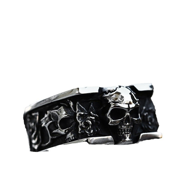 "Death Star" Skull Rose Square Ring