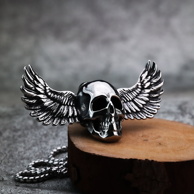 "Wings of the Dead" Skull Feather Necklace