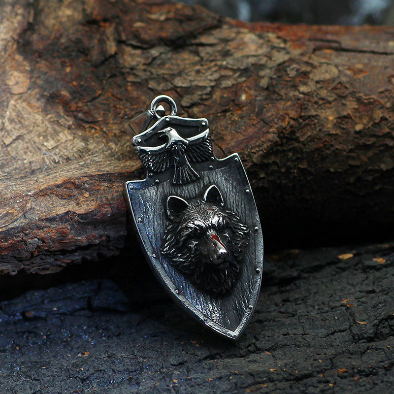 Viking wolf head crow necklace