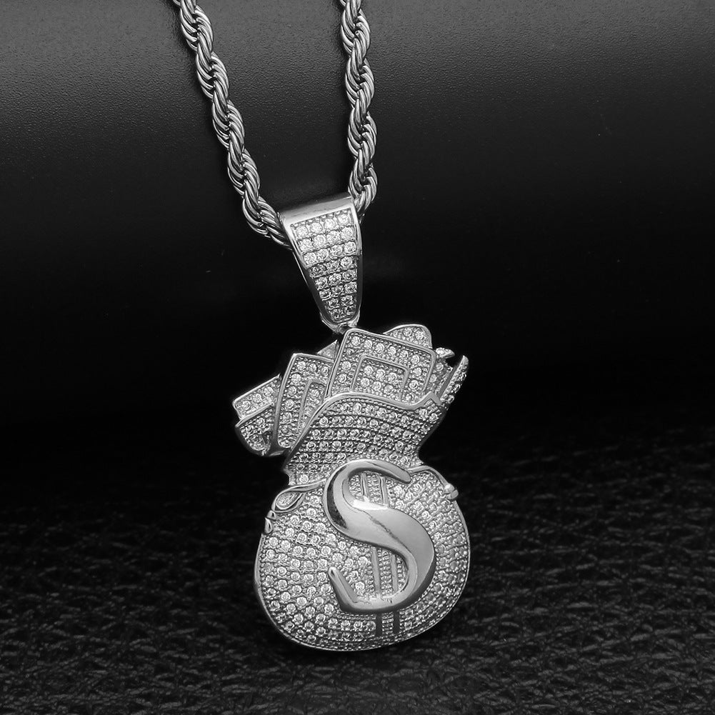 Dollar money bag pendant necklace
