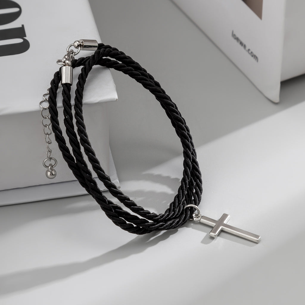 Layered Braided Rope Cross Bracelet