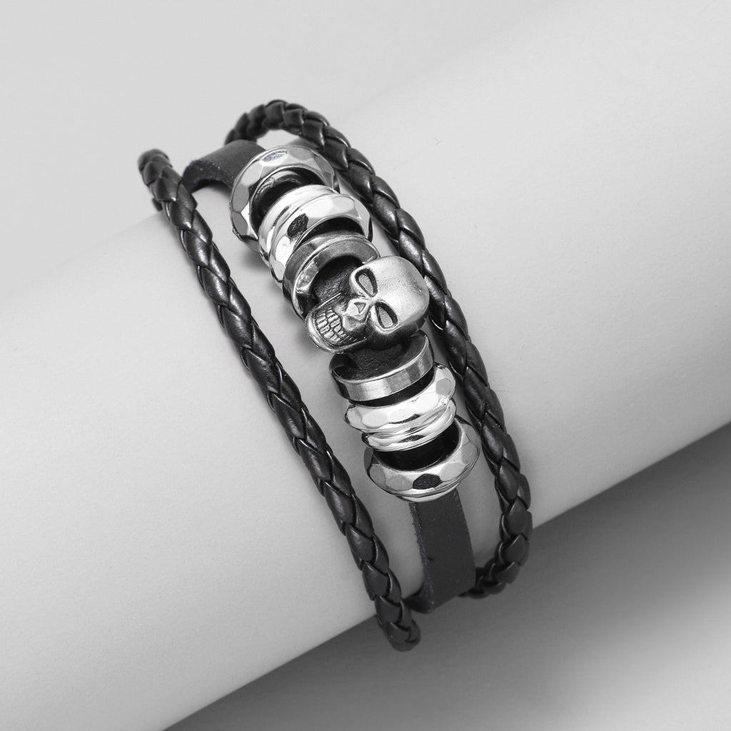 Punk skull leather bracelet