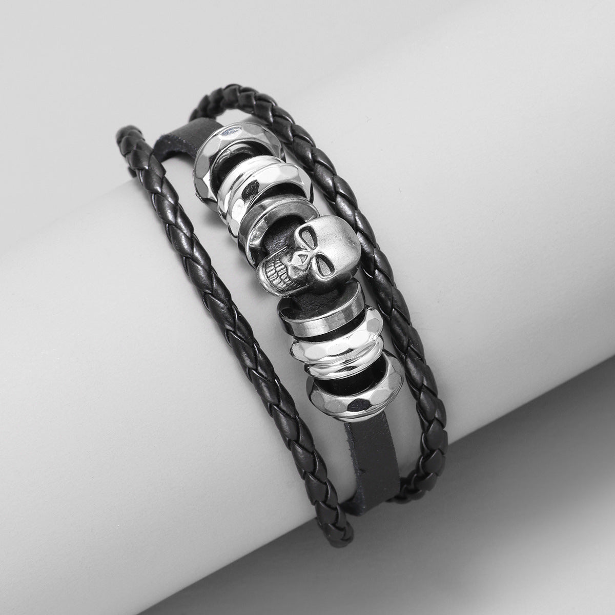 Punk skull leather bracelet