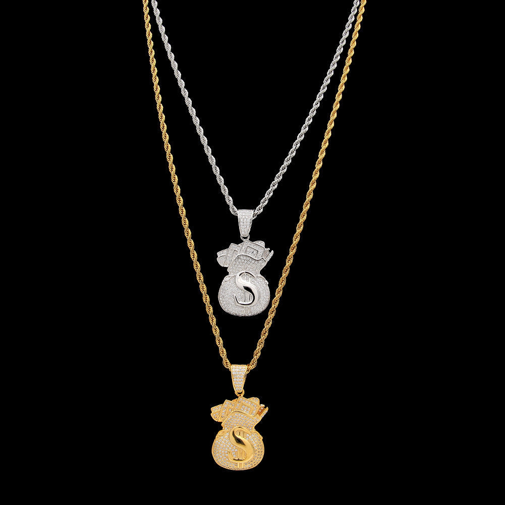 Dollar money bag pendant necklace