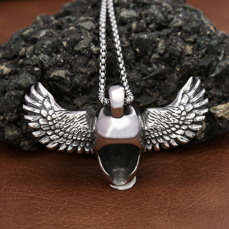 "Wings of the Dead" Skull Feather Necklace