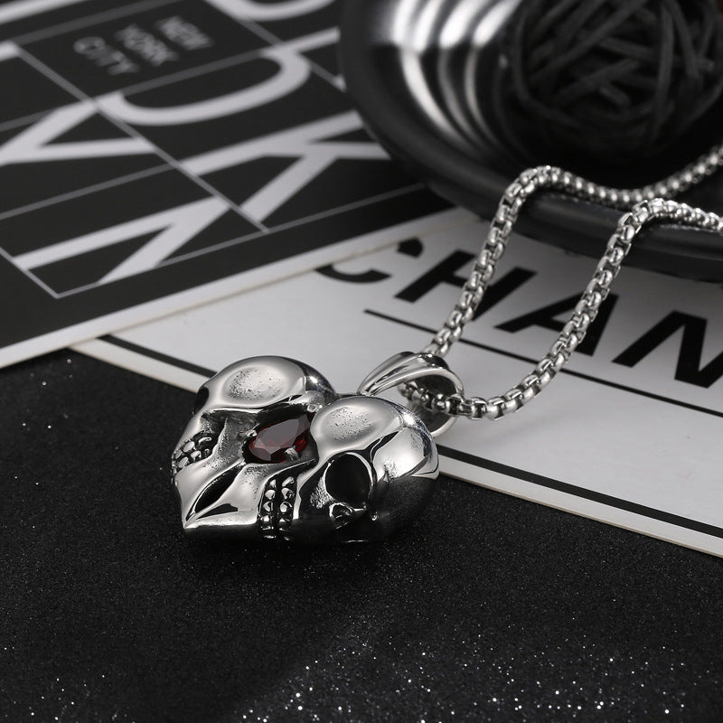 Vintage Heart Gemstone Skull Necklace