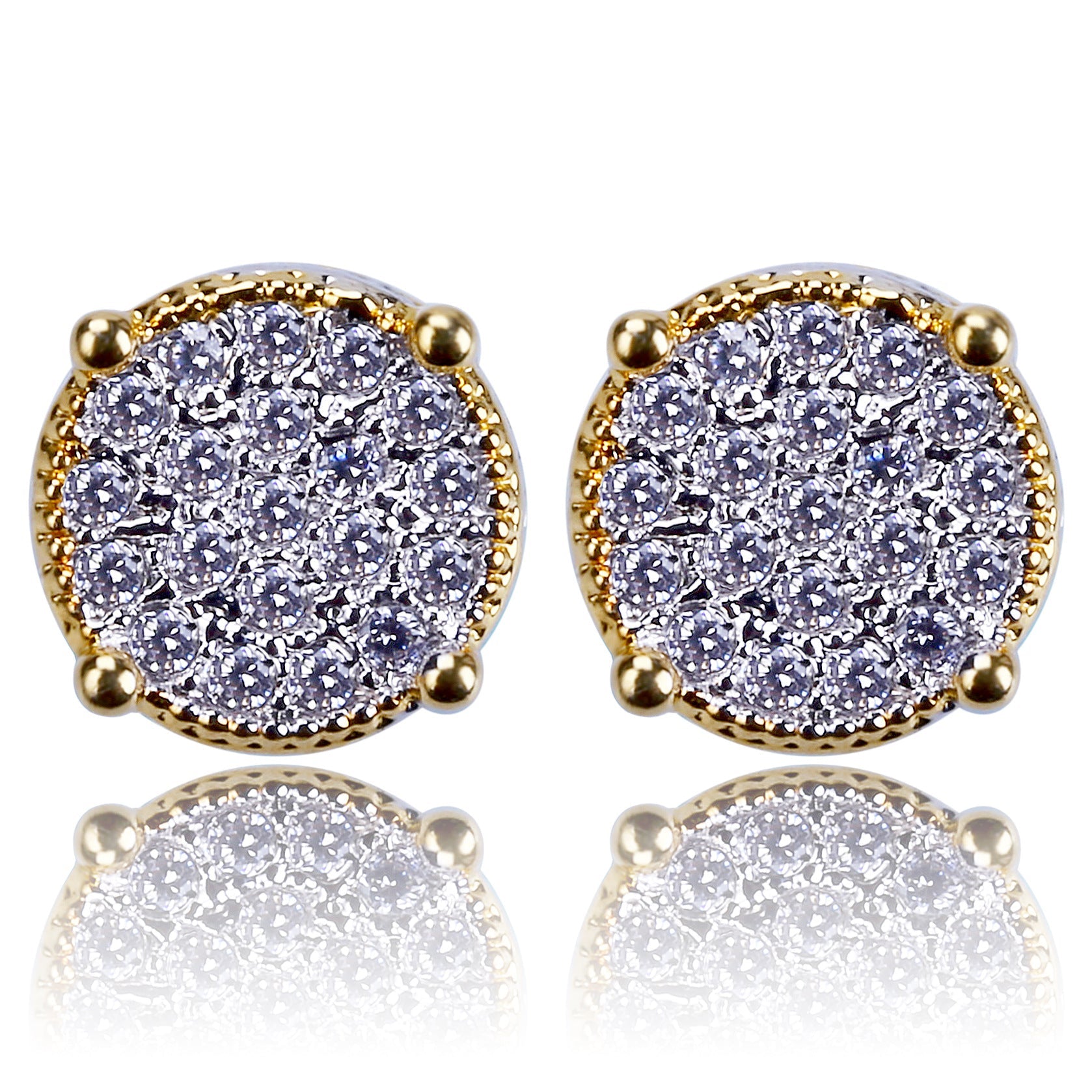 Round two-color full diamond stud earrings