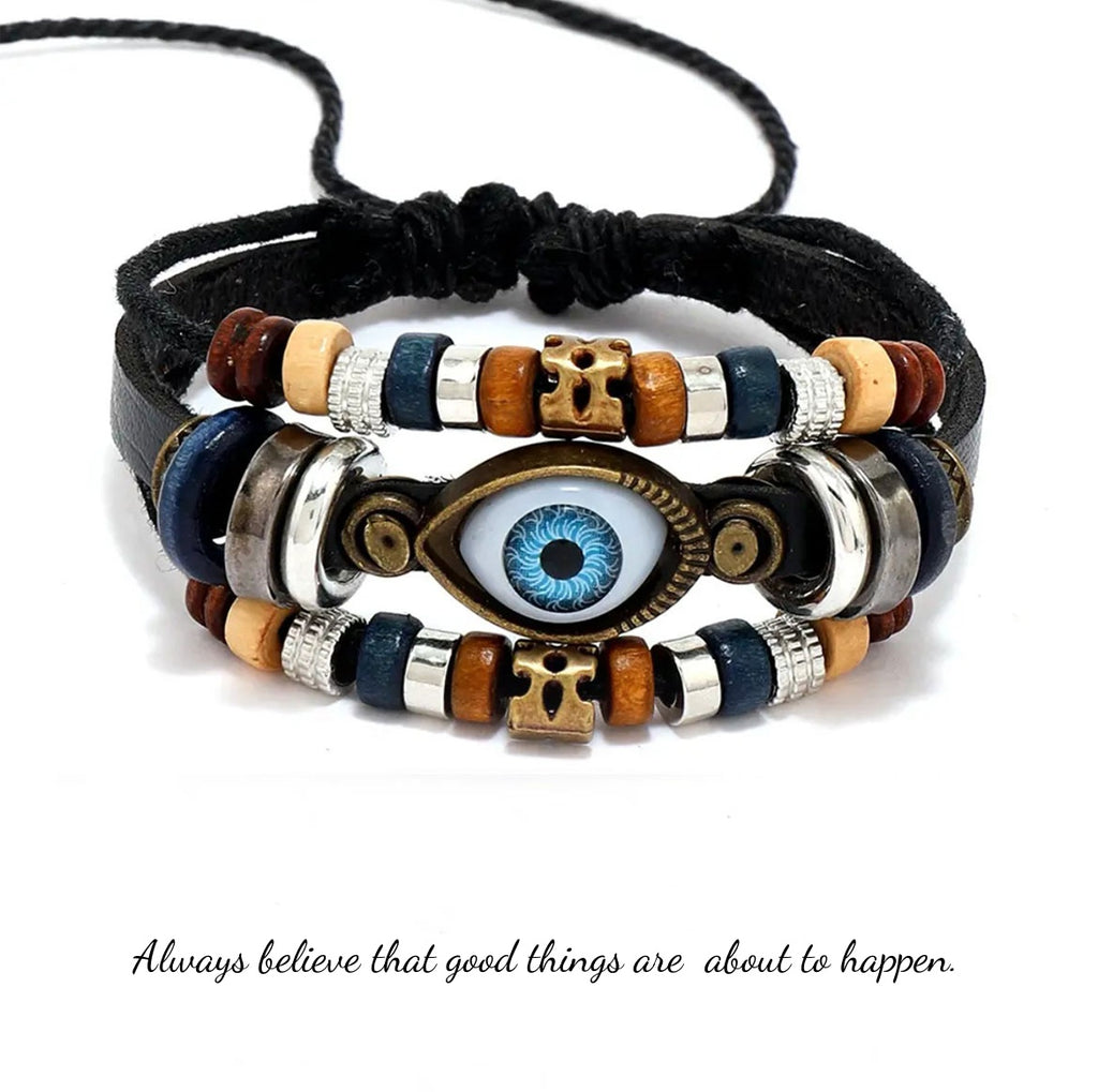 Eyeball Beaded Leather Bracelet