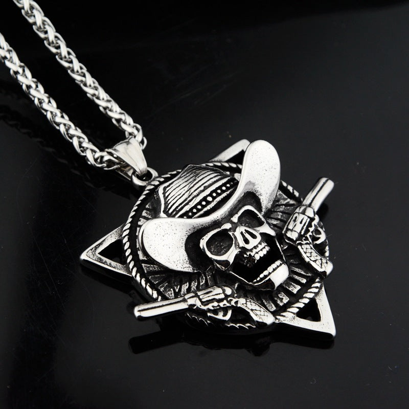 Western Cowboy Skull Double Gun Necklace