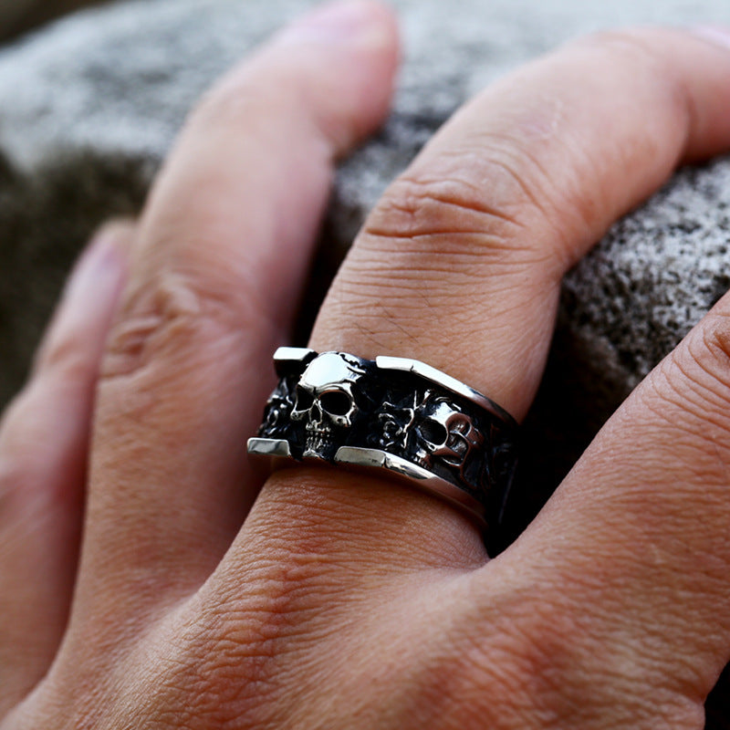 "Death Star" Skull Rose Square Ring