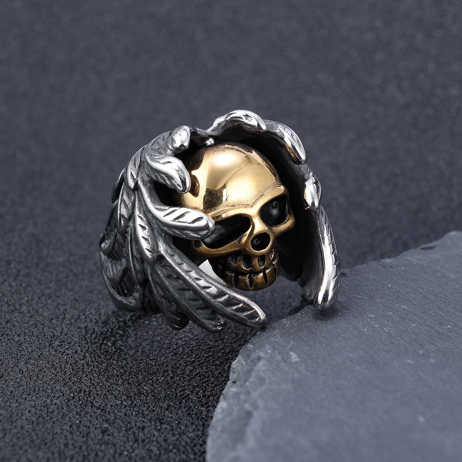 Dark Fallen Angel Skull Ring