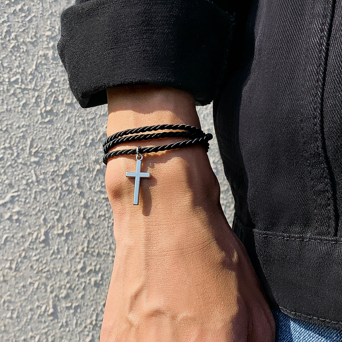 Layered Braided Rope Cross Bracelet