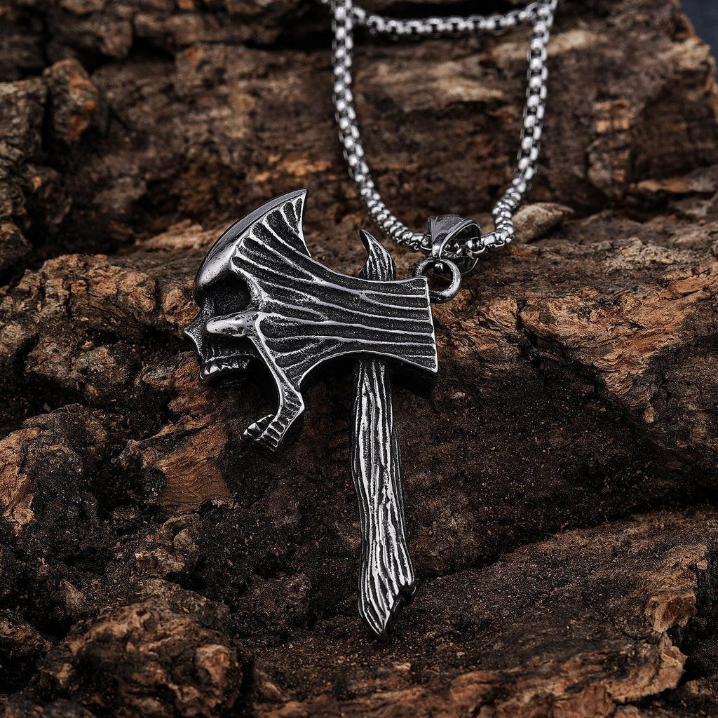 Retro skull axe necklace