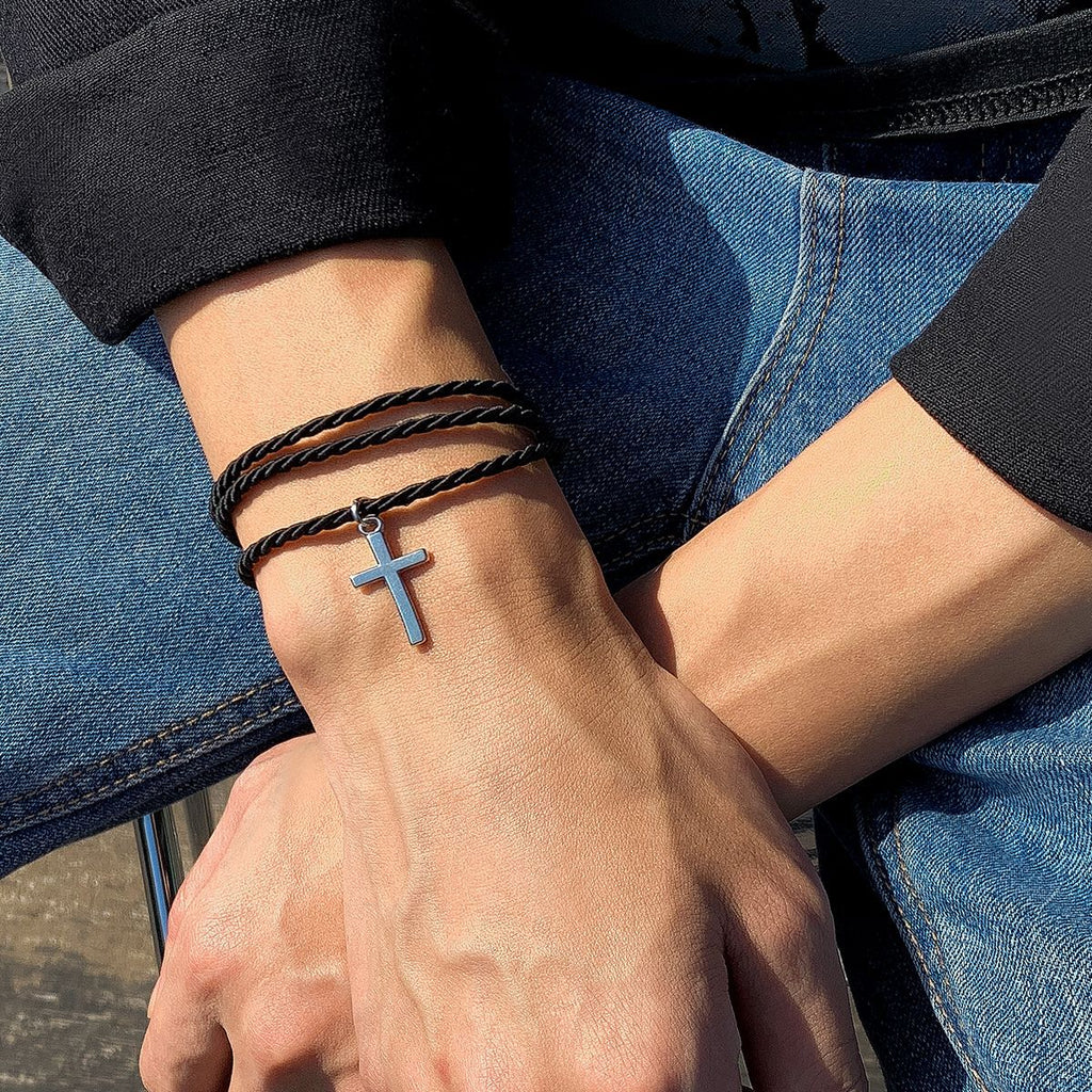 Layered Braided Rope Cross Bracelet