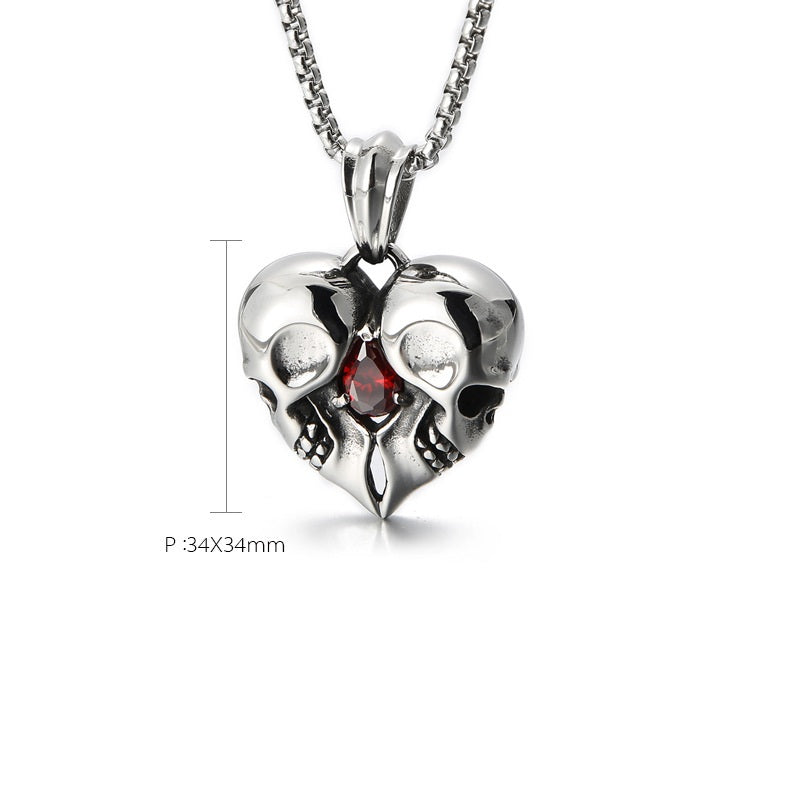 Vintage Heart Gemstone Skull Necklace