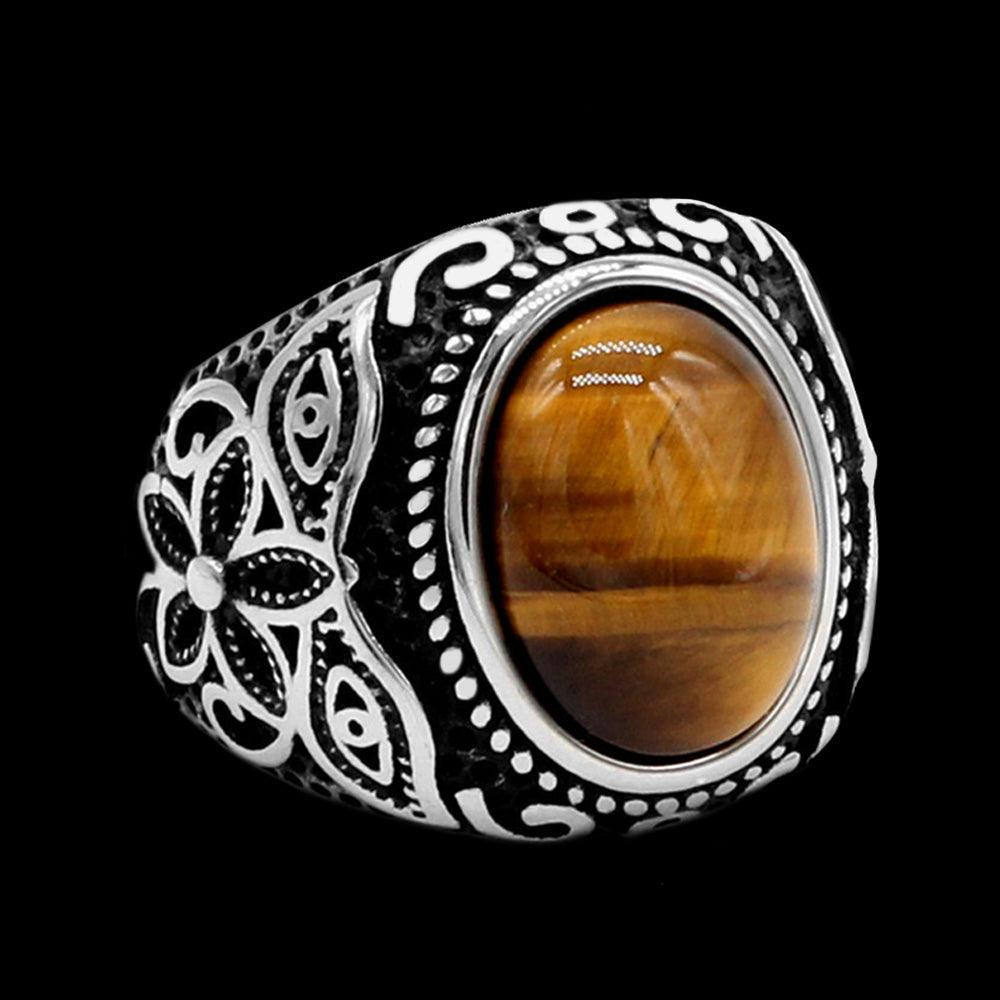 Pattern Tiger's Eye Men's Gemstone Ring