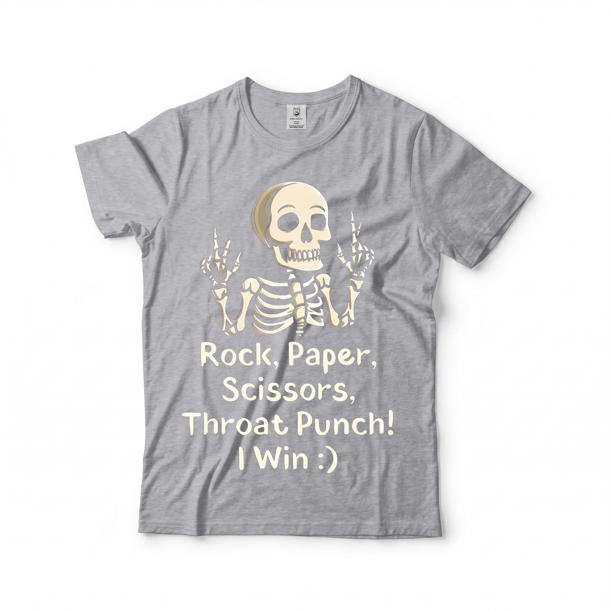 Rock Paper Scissors Throat Punch Skeleton Graphic Tee – Dark Humor Meme Streetwear T-Shirt for Men