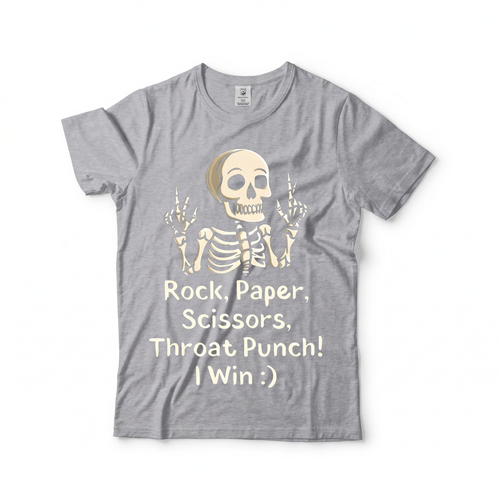 Rock Paper Scissors Throat Punch Skeleton Graphic Tee – Dark Humor Meme Streetwear T-Shirt for Men