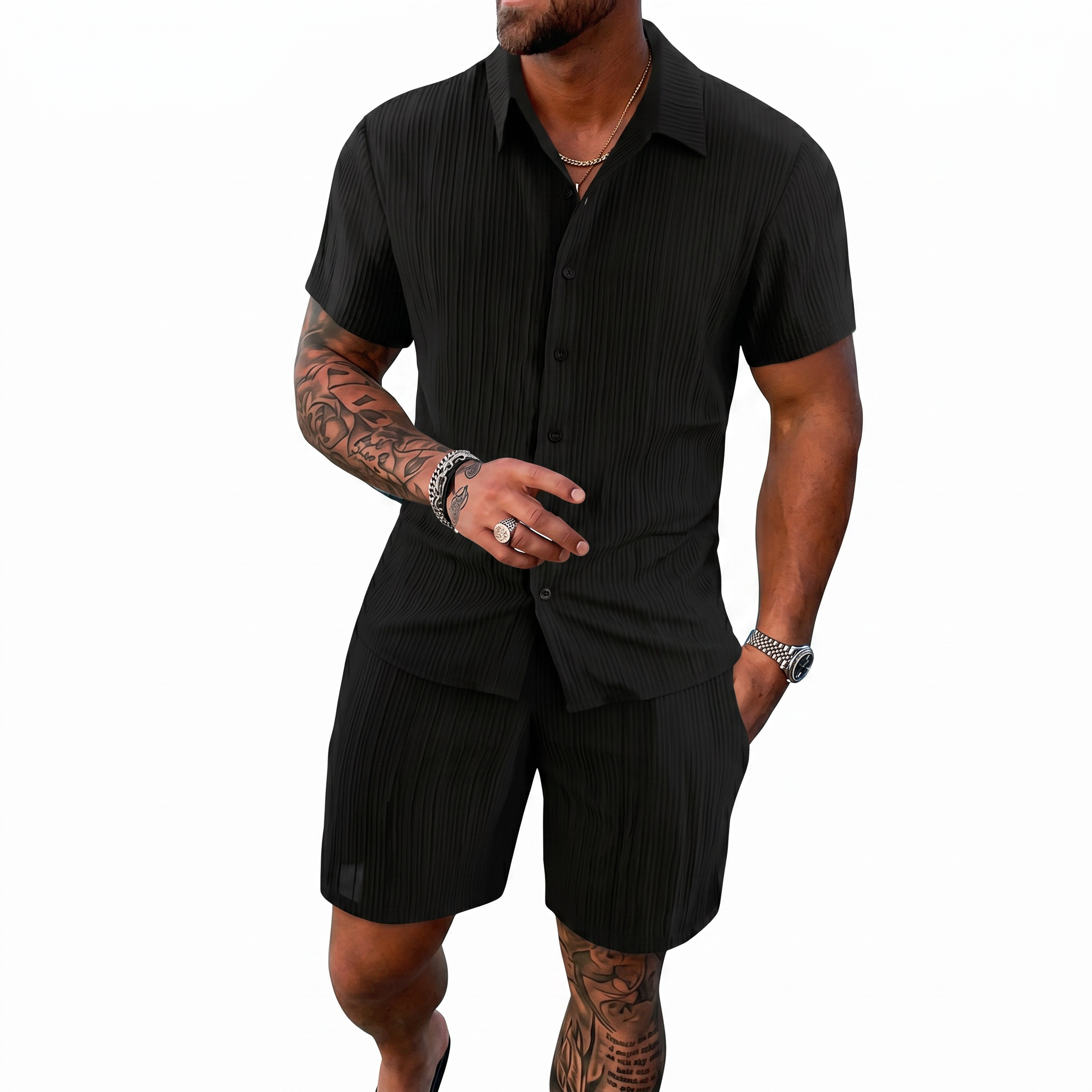 MEN’S LUXURY RESORT KNIT POLO & SHORTS SET Clean Luxury Vacation Smart Casual Outfit for Men
