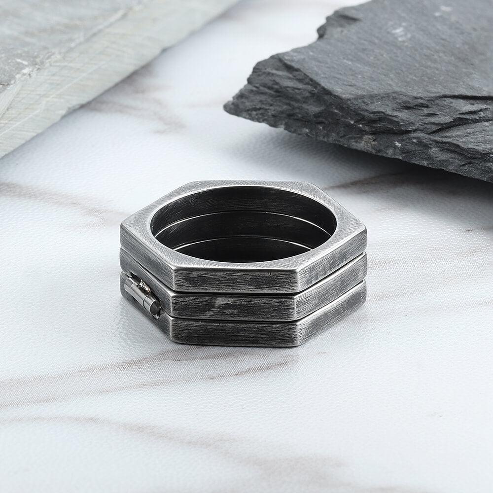 Retro Hexagonal Folding Stainless Steel Men's Ring