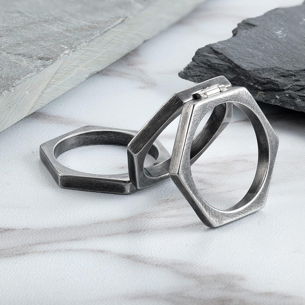 Retro Hexagonal Folding Stainless Steel Men's Ring