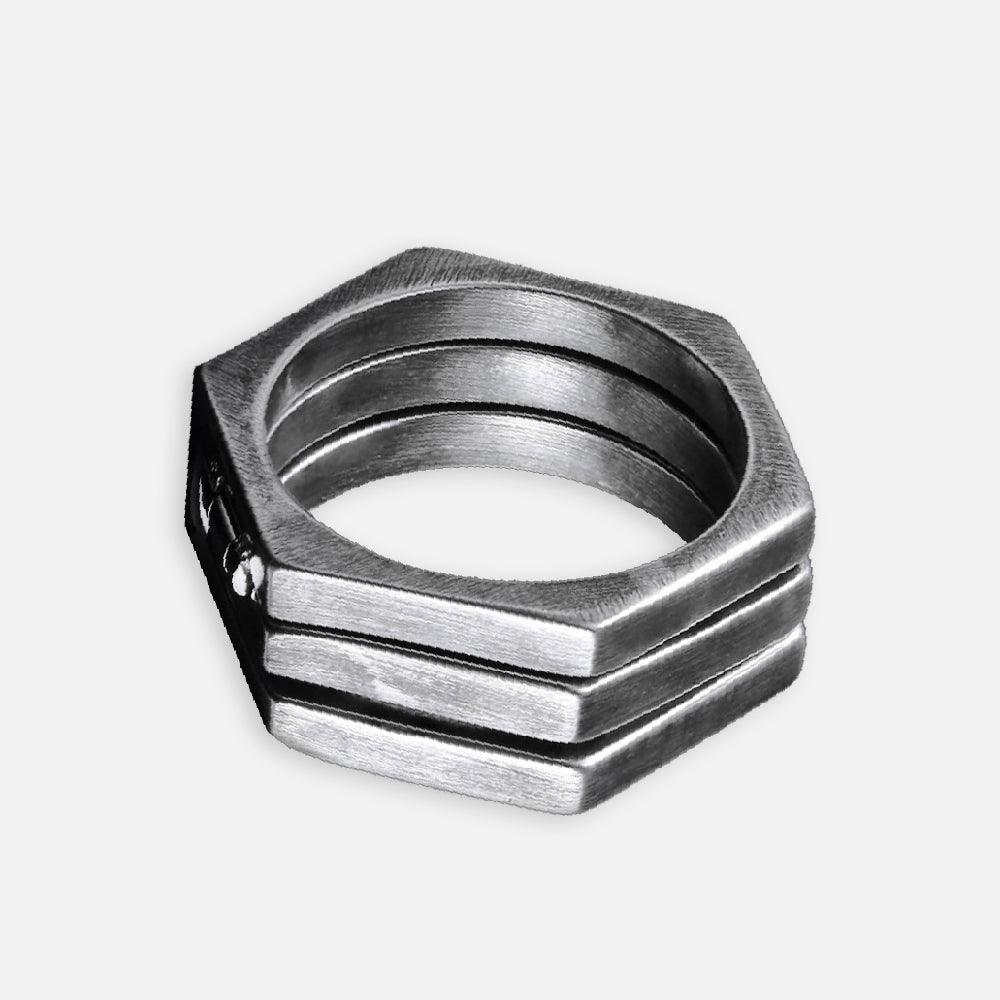 Retro Hexagonal Folding Stainless Steel Men's Ring