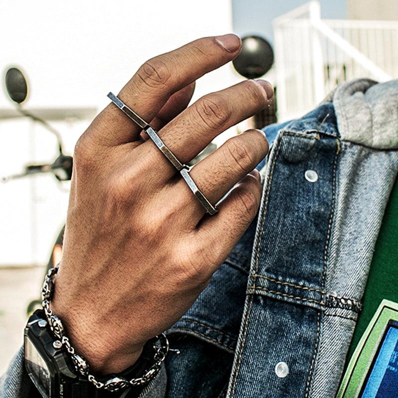 Retro Hexagonal Folding Stainless Steel Men's Ring