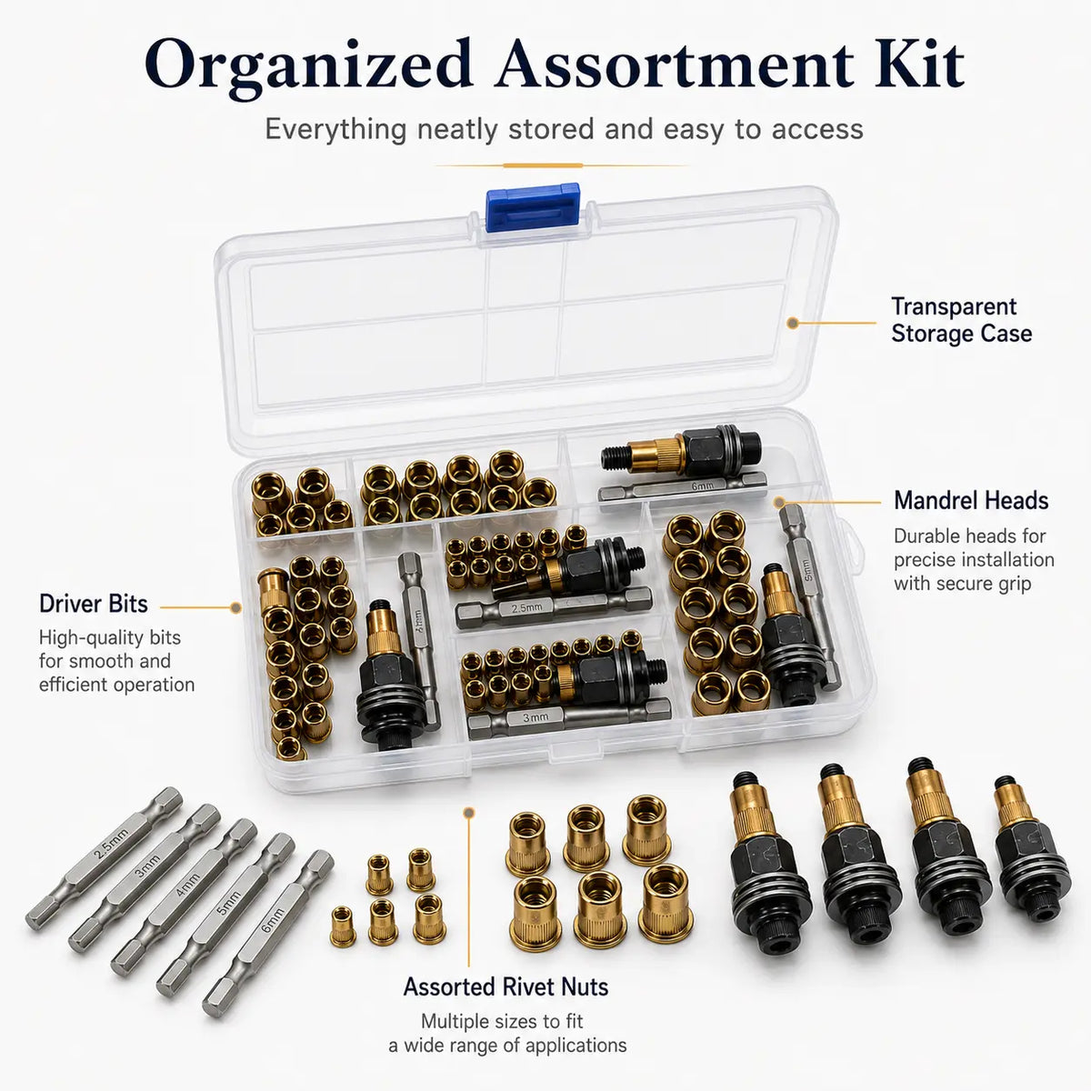 10-Piece Rivet Nut Adapter Tool Kit with 50 Rivet Nuts