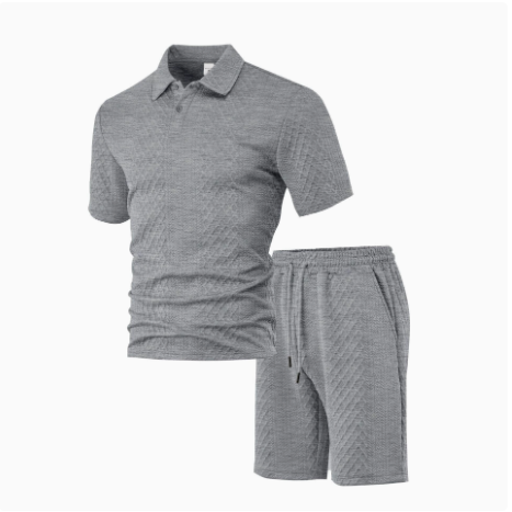 Men’s Textured Knit Polo Shirt & Shorts Set – Premium Casual Athletic Summer Outfit