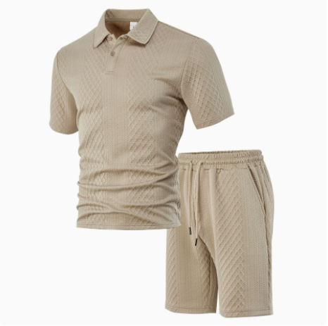 Men’s Textured Knit Polo Shirt & Shorts Set – Premium Casual Athletic Summer Outfit
