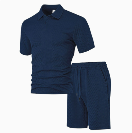 Men’s Textured Knit Polo Shirt & Shorts Set – Premium Casual Athletic Summer Outfit