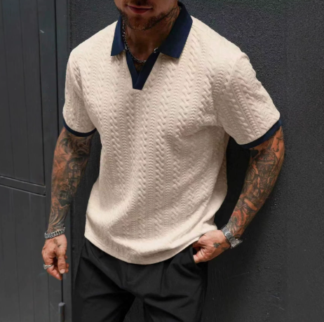 Men’s Premium Textured Knit Polo Shirt – Short Sleeve Slim Fit Old Money Casual Top