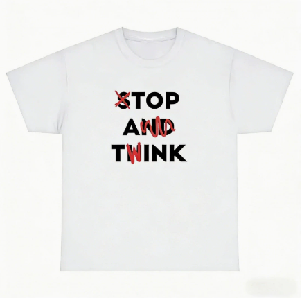 Stop And Think Graphic Tee – Minimal Meme Streetwear Cotton T-Shirt for Men