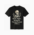 Rock Paper Scissors Throat Punch Skeleton Graphic Tee – Dark Humor Meme Streetwear T-Shirt for Men