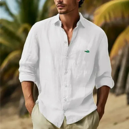 Men’s Lightweight Linen Button-Up Shirt – Old Money Resort Casual Long Sleeve Shirt