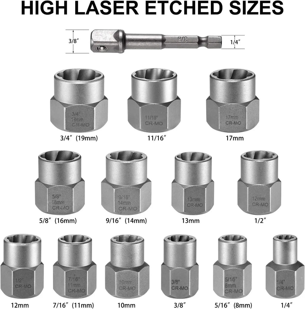 13-Piece Bolt Extractor Socket Set – Grip Damaged Bolts &amp; Get the Job Moving