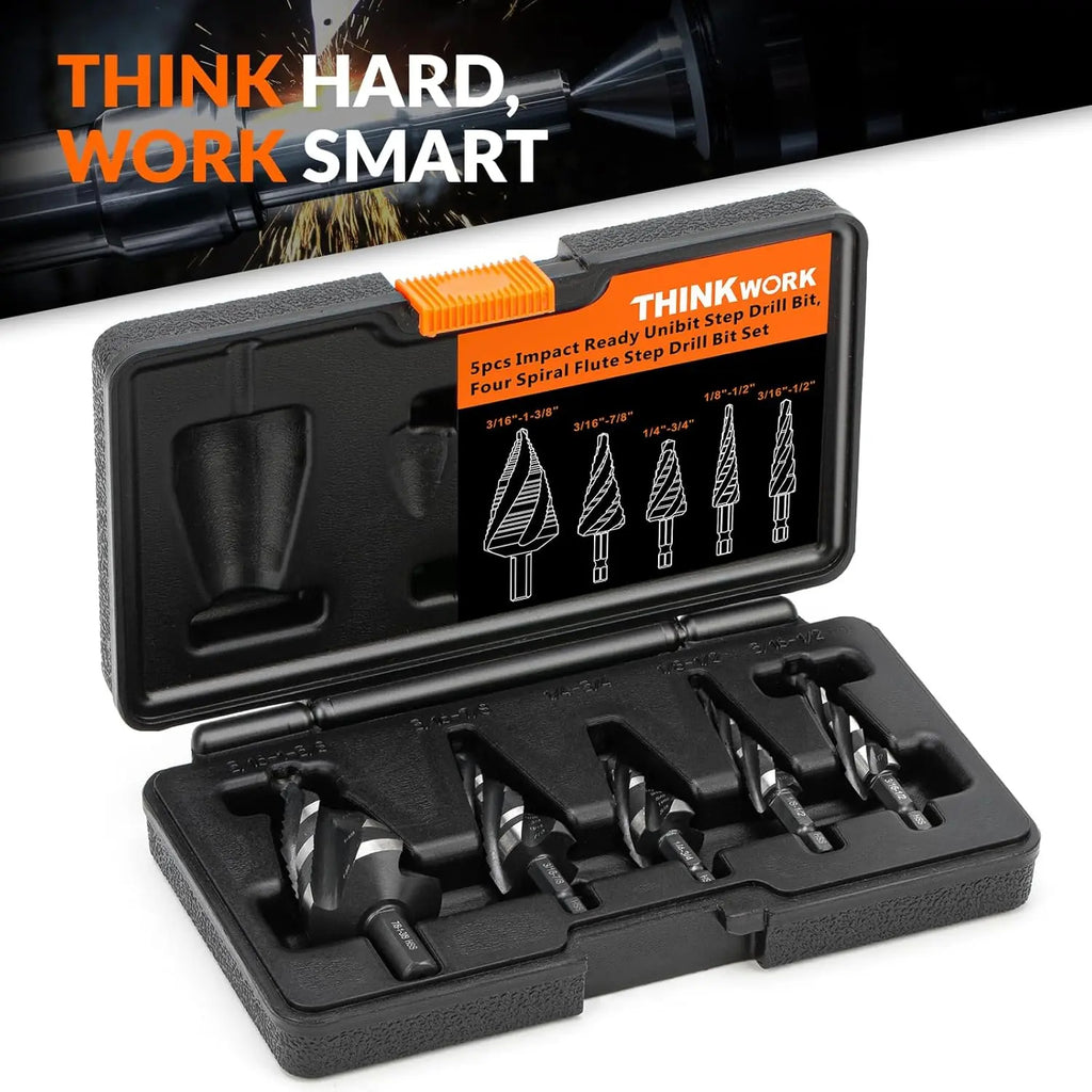 5-Piece Four-Flute Step Drill Bit Set — More Sizes, Less Switching