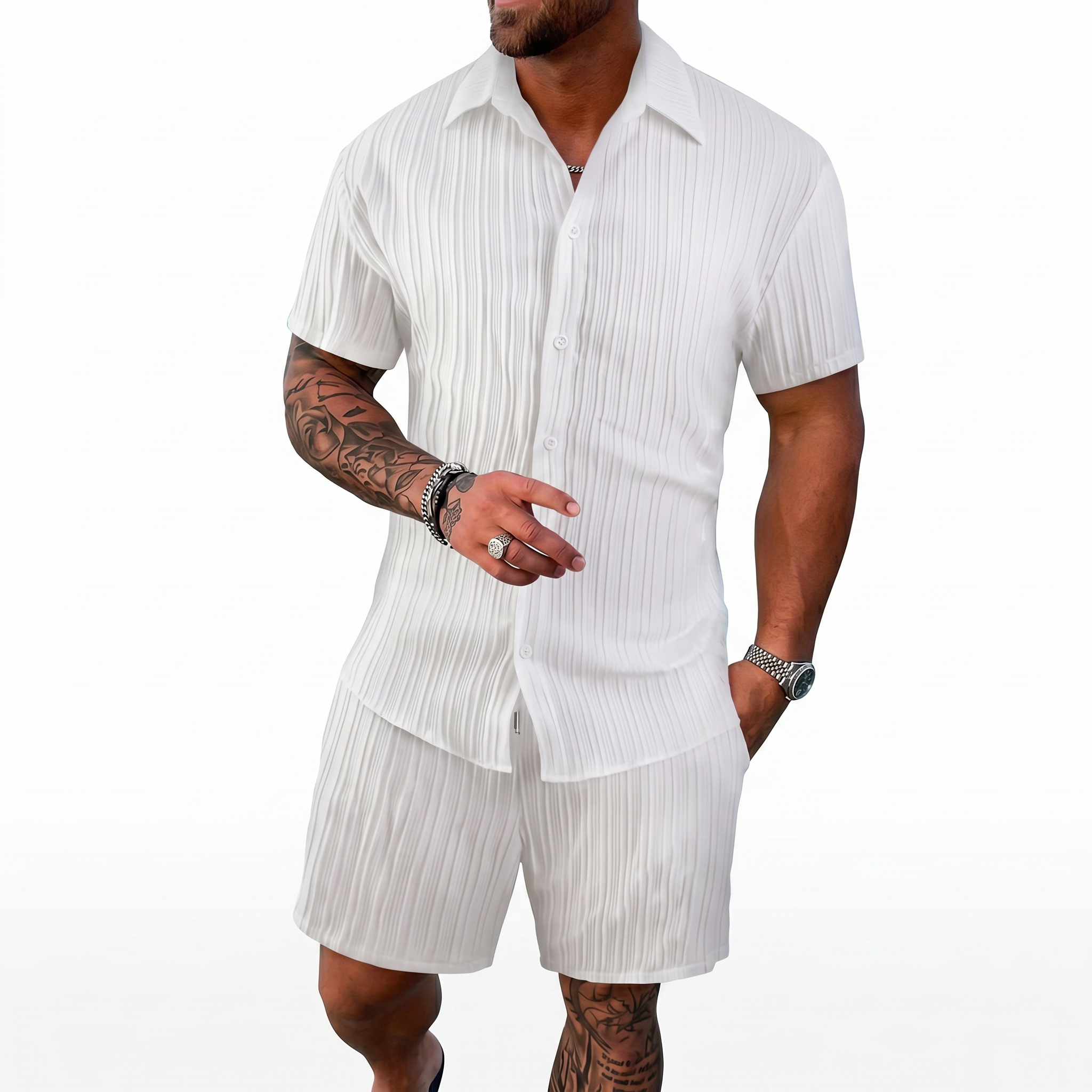 MEN’S LUXURY RESORT KNIT POLO & SHORTS SET Clean Luxury Vacation Smart Casual Outfit for Men