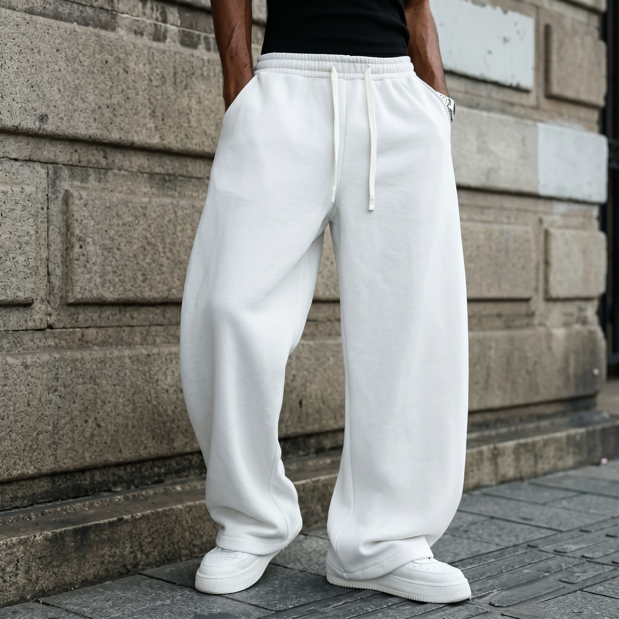 Men’s Oversized Drawstring Sweatpants – Minimal Cleanfit Streetwear Jogger Pants