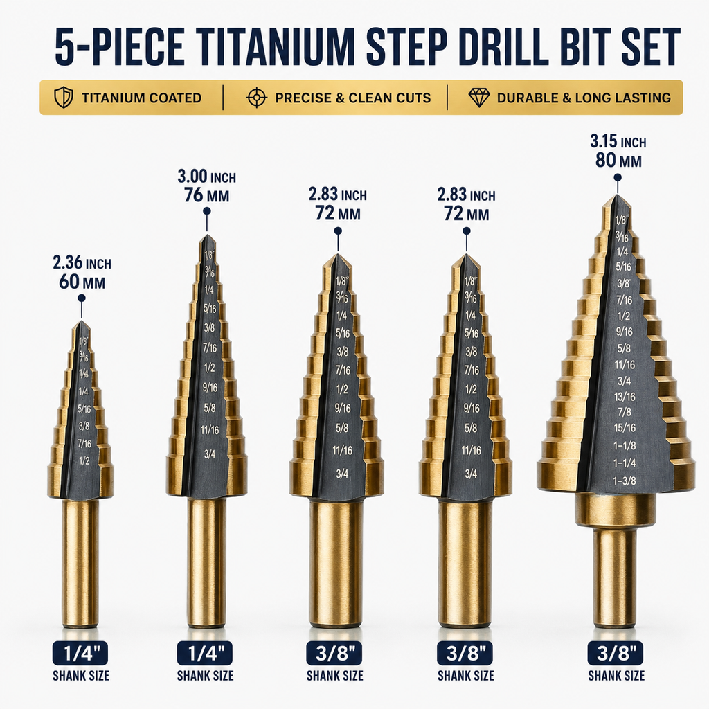 3-Piece Titanium Step Drill Bit Set