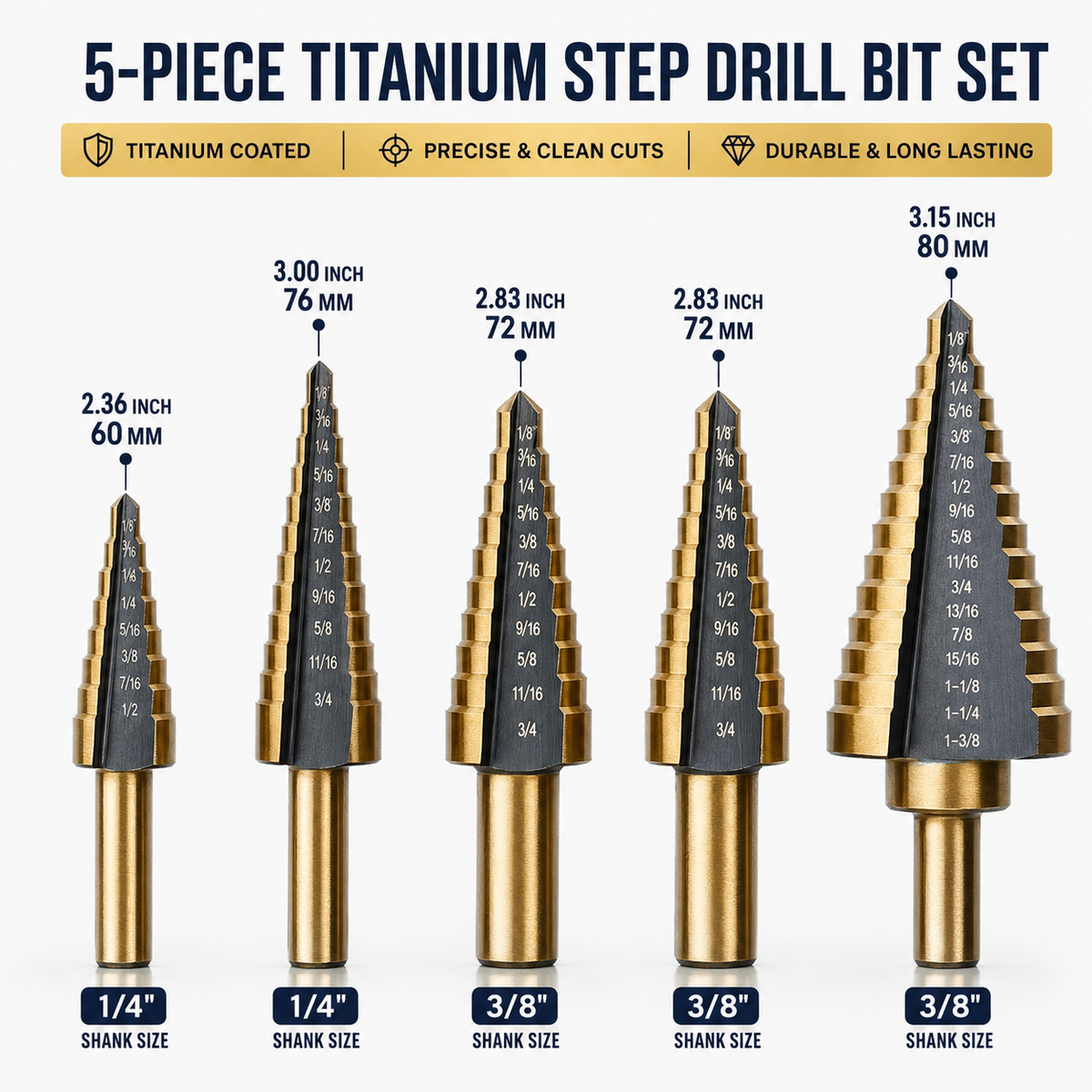 3-Piece Titanium Step Drill Bit Set