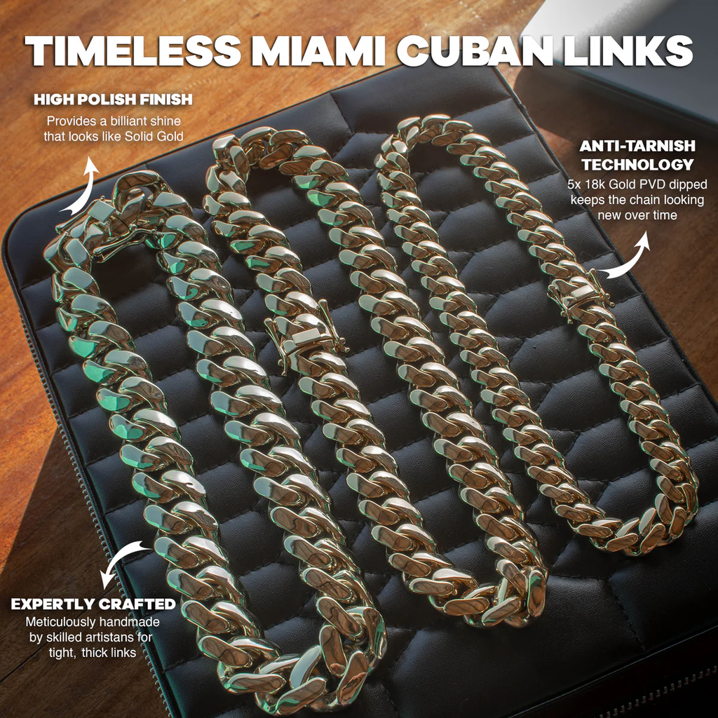 12mm 18K Gold Cuban Chain and Bracelet Set