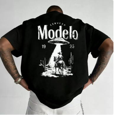 Western Rodeo Vintage Graphic Tee – Modelo Desert Print Streetwear Shirt