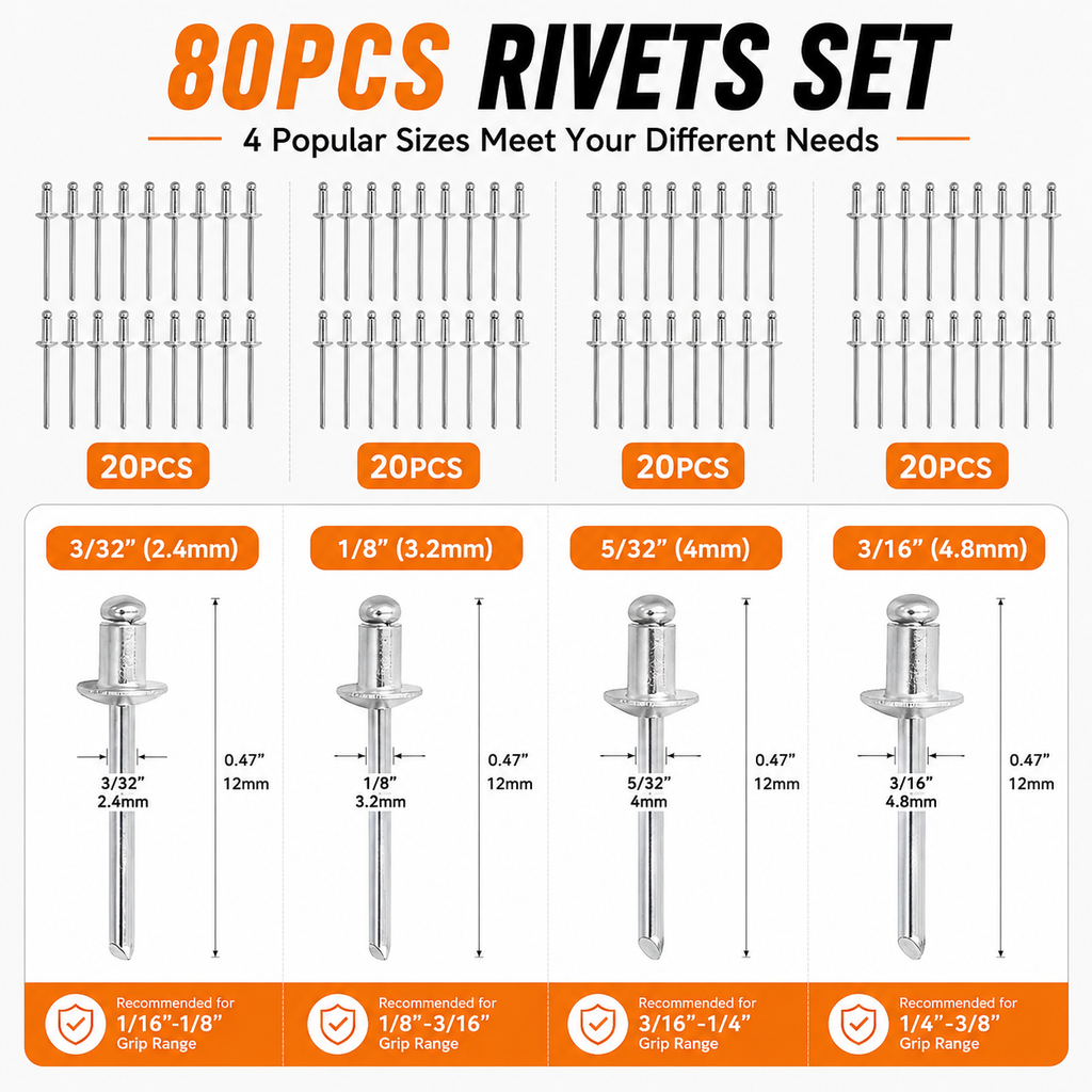 4-in-1 Hand Rivet Gun Kit — Switch Sizes by Hand and Keep the Job Moving