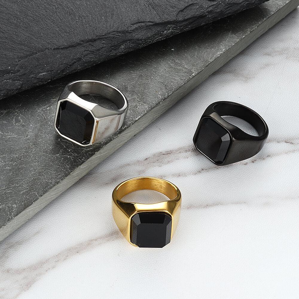 Black Gem Stone Stainless Steel Ring