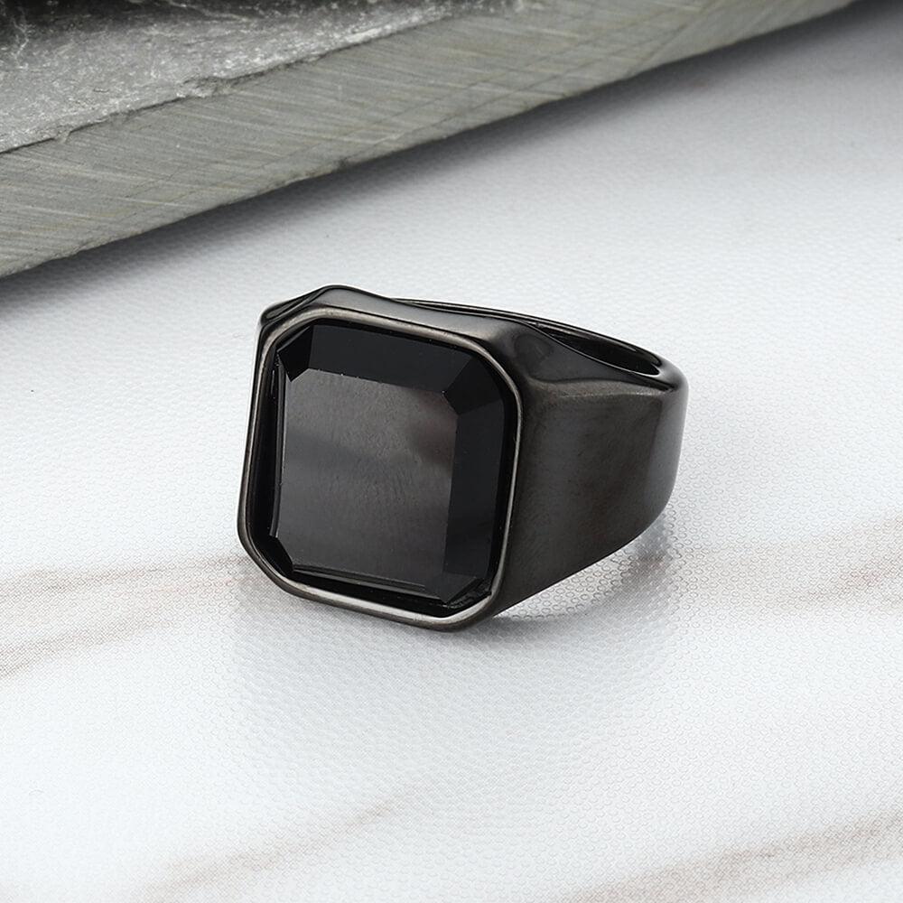 Black Gem Stone Stainless Steel Ring