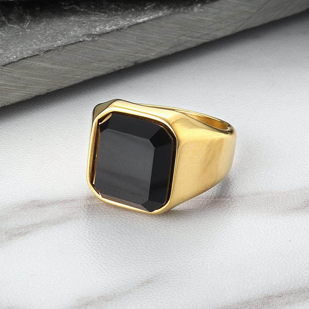 Black Gem Stone Stainless Steel Ring