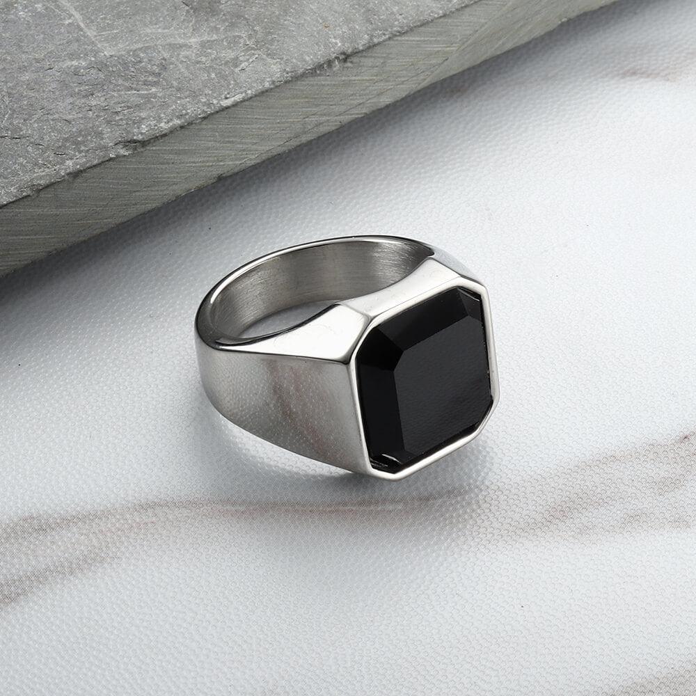 Black Gem Stone Stainless Steel Ring