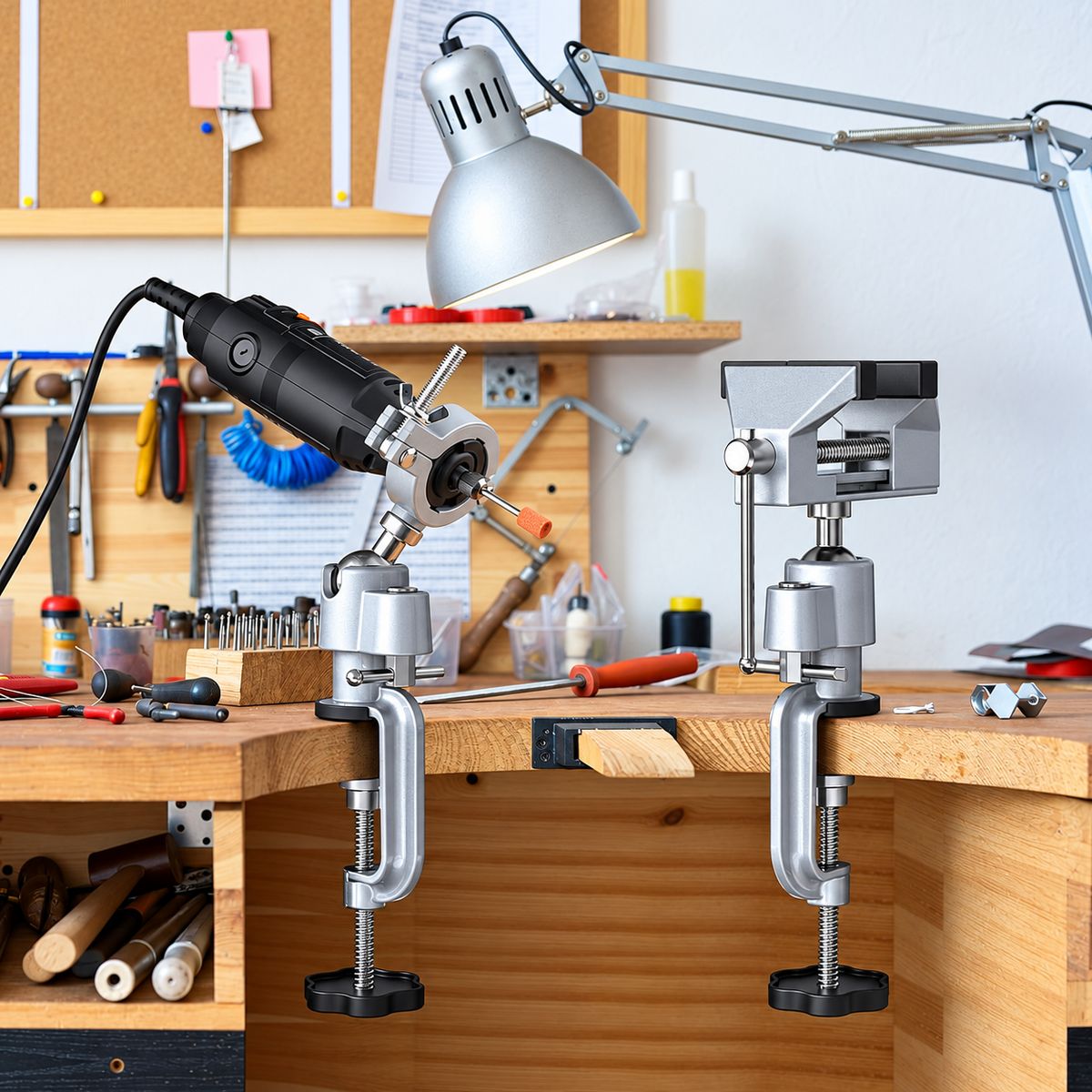 Clamp-On Swivel Bench Vise — Hold Small Parts Where You Need Them
